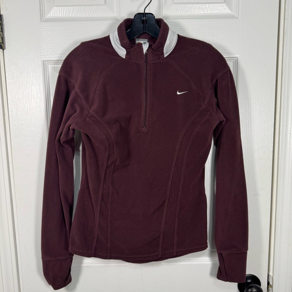 Nike Chocolate Brown and White Fleece Athletic Jacket‎